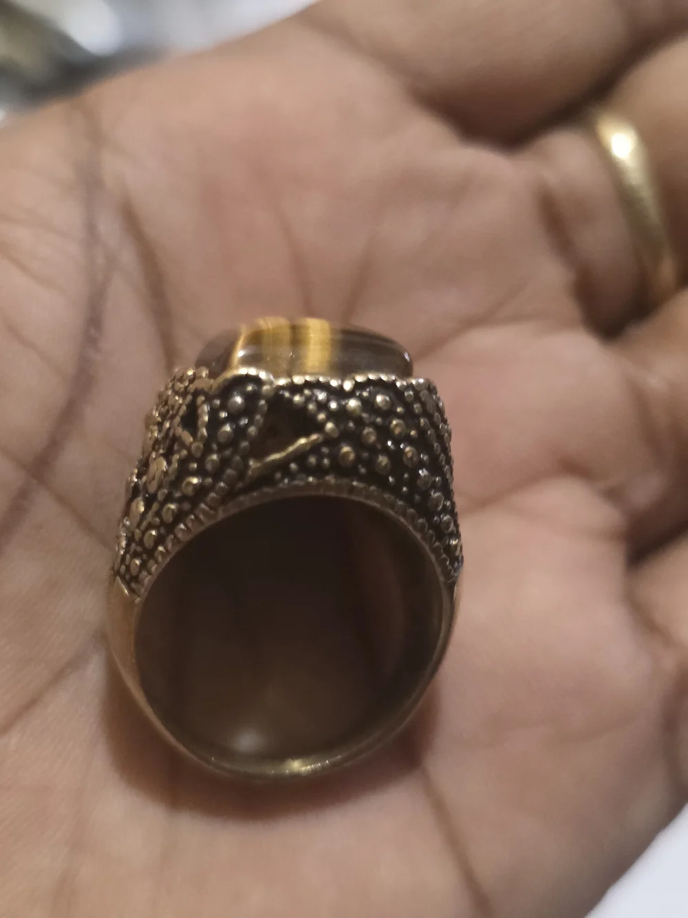 Vintage Style Men's Tiger Eye Statement Ring in Brown and Gold Stainless Steel